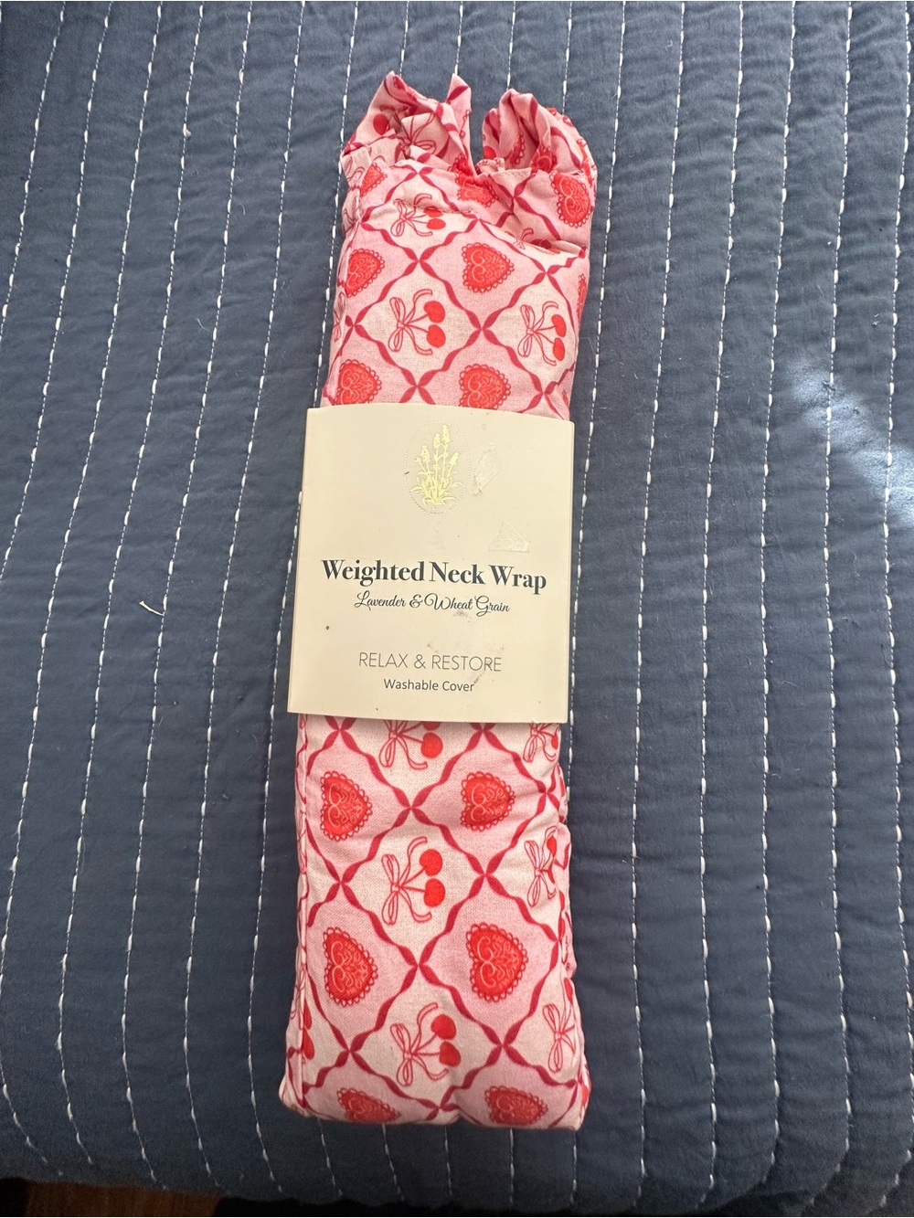 Weighted Neck Wrap - Pink Patterned Lavender & Wheat Grain Relaxation Wrap